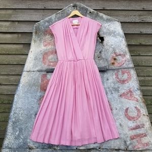 VTG 70s 80s Pink ROSE pleated mock WRAP DRESS